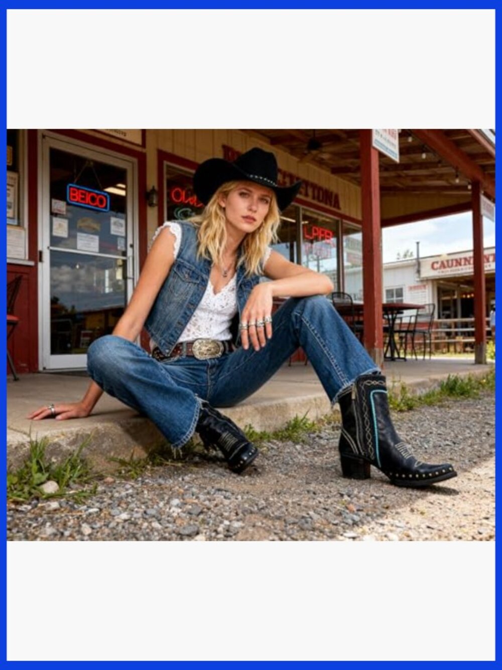Fringe Studded Cowboy Ankle Booties with Turquoise Stones - Picture 2 of 7